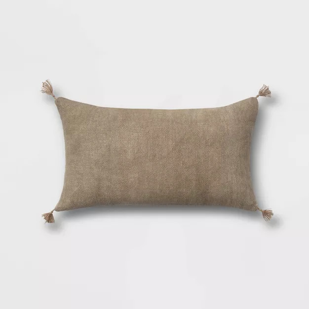 Washed Linen Lumbar Throw Pillow with Tassels - Threshold™ | Target