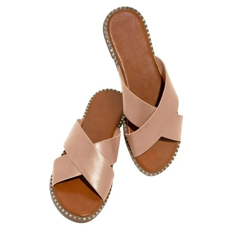 absuyy Womens Slide Sandals- New Style Casual Open Toe Summer Flat Slide Sandals #344 Beige-5.5 | Walmart (US)