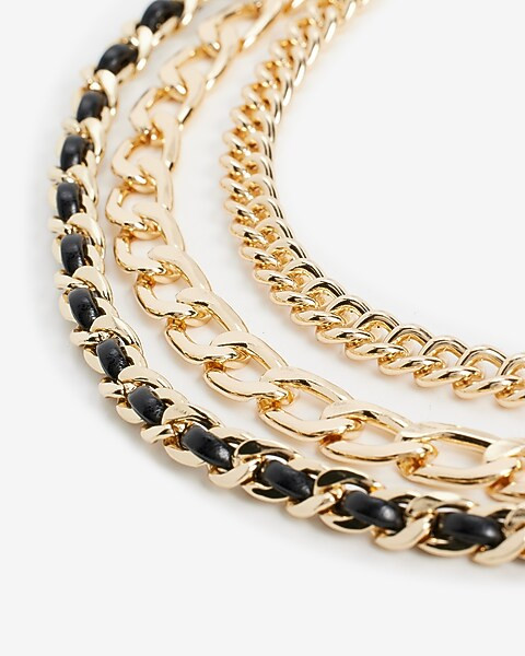 3 Row Faux Leather Chain Necklace | Express