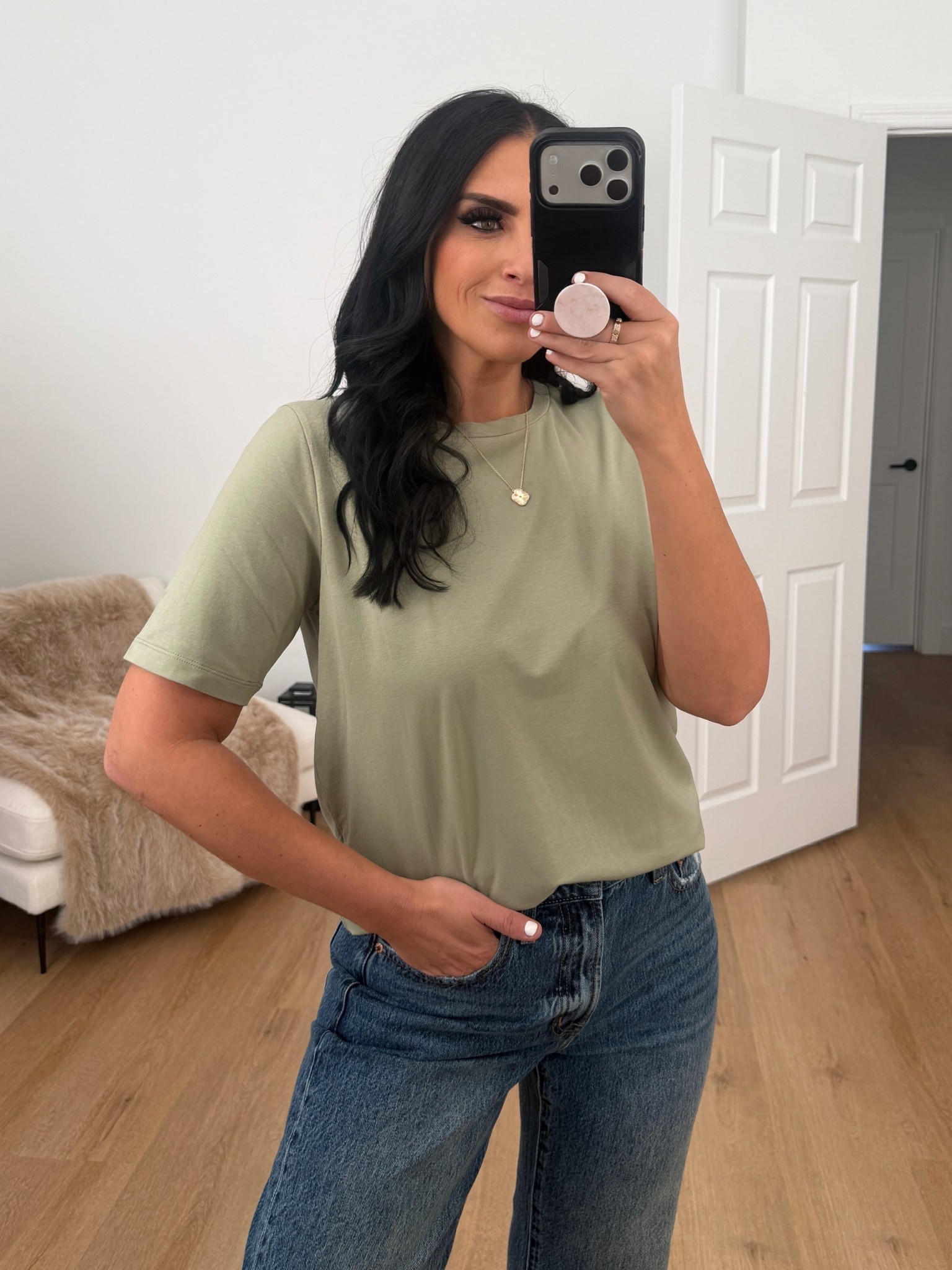 Oak + fort tee shirt wearing size medium 