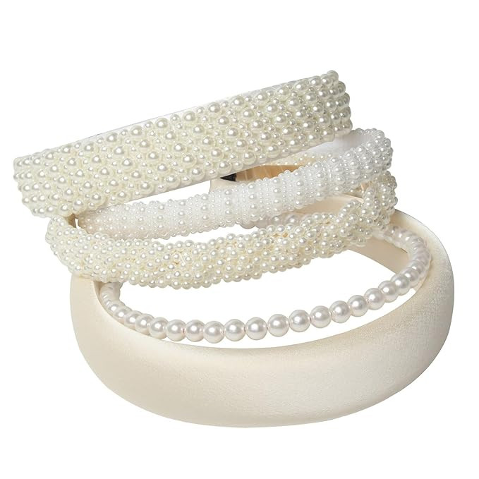 Cuizhiyu 5PK White Pearl Headbands for Women Girls Cute Pearl dainty Headbands Bling Faux Pearls ... | Amazon (US)
