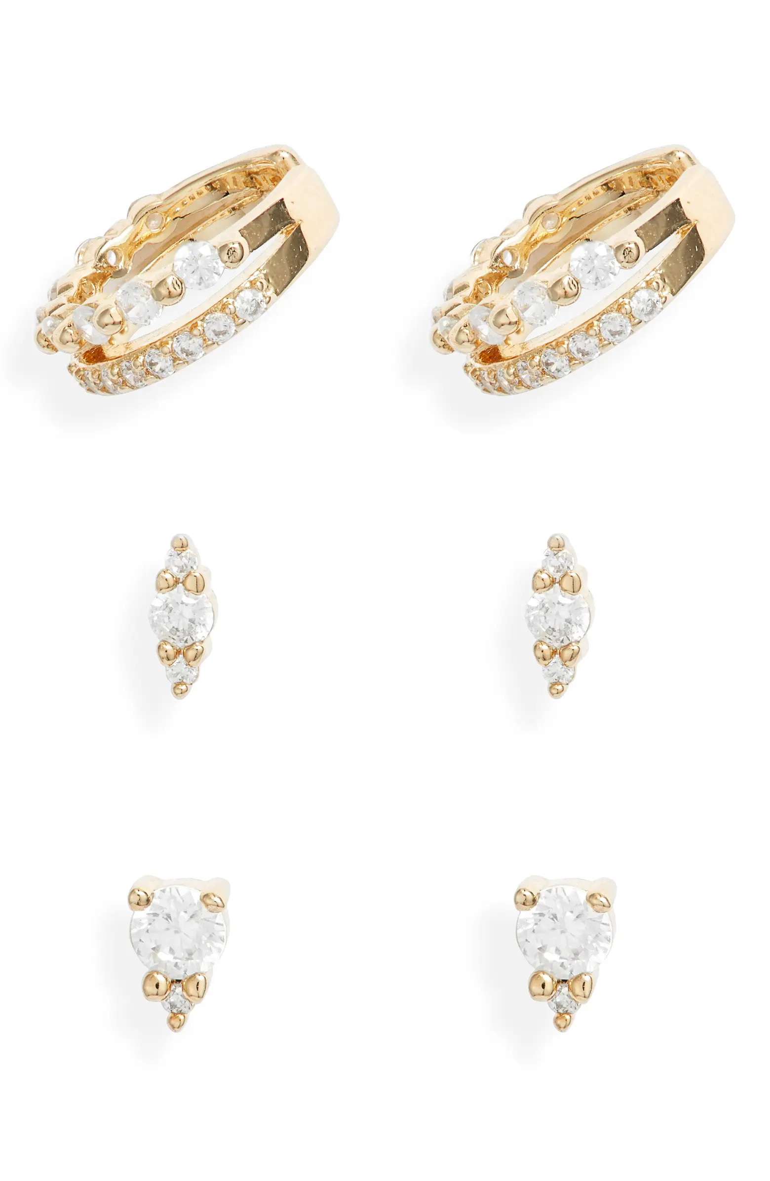 Set of 3 Cubic Zirconia Ear Cuffs & Stud Earrings | Nordstrom