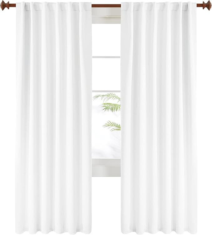 Deconovo 50% Light Blocking Curtains - Back Tab Rod Pocket Drapes and Curtains (52x95 Inch, White... | Amazon (US)