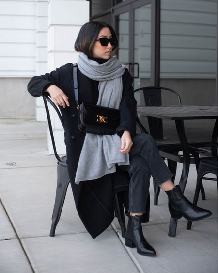 Neutral winter outfit ideas. Pop style philosophy. Black outfits. These are my favorite everyday black booties  

Coat - Topshop 2
Scarf - Nordstrom 
Boots - Vagabond 36
Bag - Celine Triomphe medium 
Sunglasses - YSL Mica 

#LTKunder100 #LTKshoecrush #LTKitbag