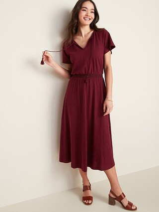 Waist-Defined Tassel-Tie Boho Midi Dress for Women | Old Navy (US)
