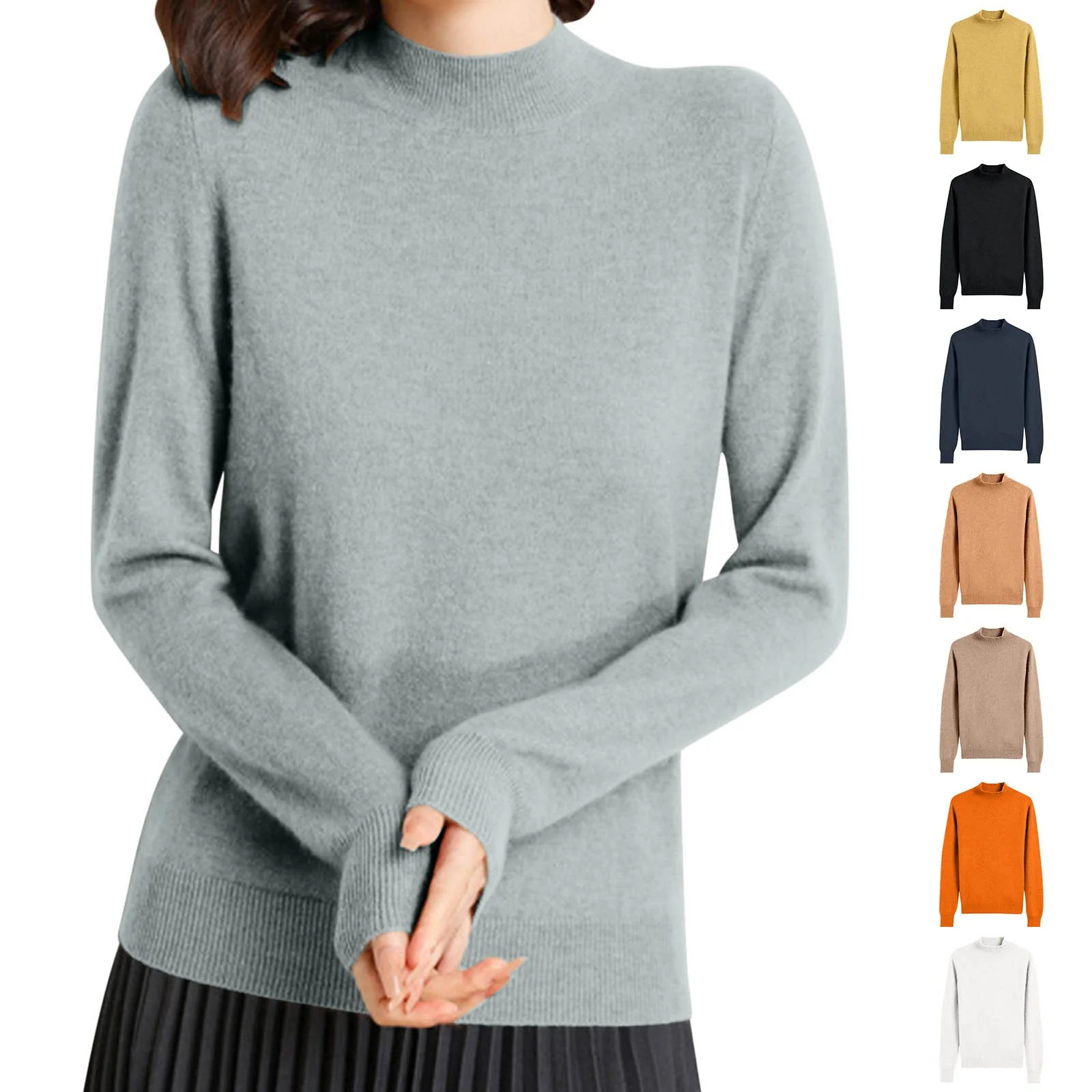 CFLVAEK Mock Neck Sweater Women's Fall Winter Knit Sweaters Casual Long Sleeve Pullover Tops Soli... | Walmart (CA)