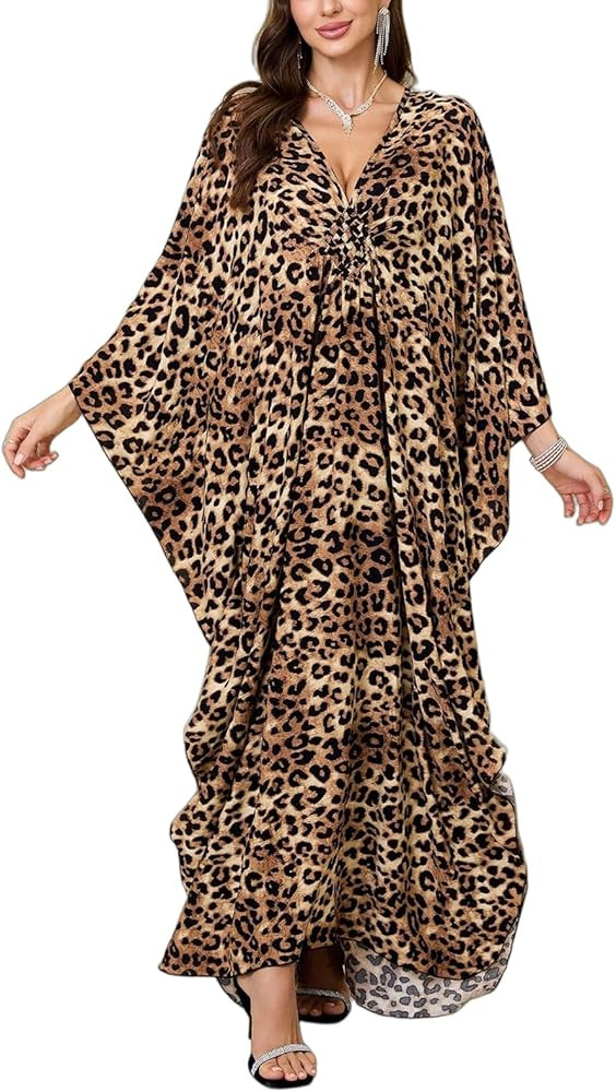 KEYLORTING Plus Size Kaftan Dress Women, Moo Moo Print Caftan, Batwing Dress, Printed Beach Cover... | Amazon (US)