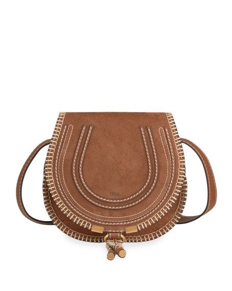 Chloe Marcie Small Suede Stitched Crossbody Bag | Neiman Marcus