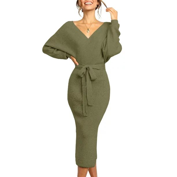 SySea Women Long Maxi Sweater Dresses Sexy Wrap Batwing V Neck Slit Open Back Holiday Bodycon Dre... | Walmart (US)