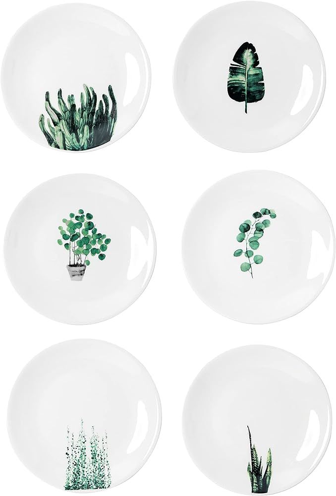 YCBH 6 Inch Set of 6 Assorted Designs, Small Porcelain Plates with Plants Pattern,White Ceramic D... | Amazon (US)