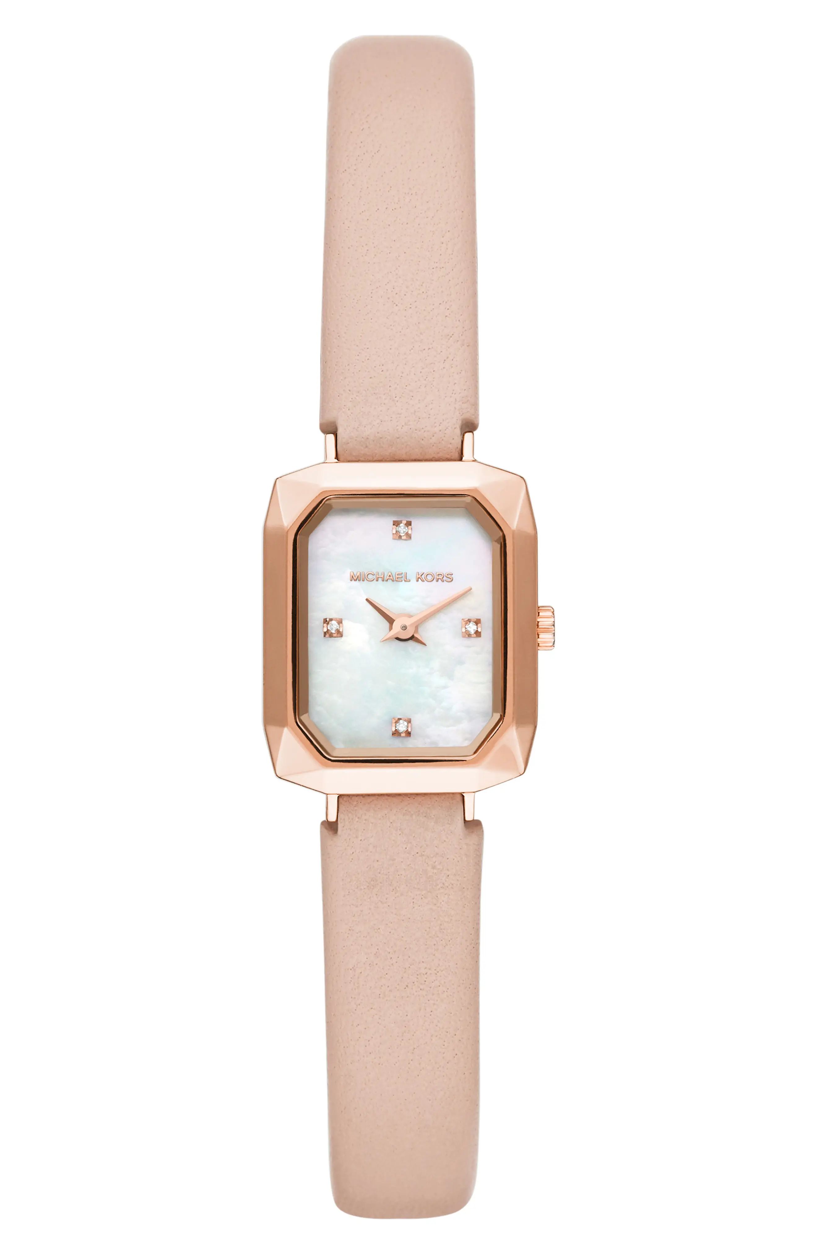 Michael Kors Micheal Kors Alane Leather Strap Watch, 18mm x 28mm in Pink at Nordstrom | Nordstrom