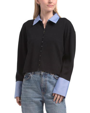 Organic Cotton And Cashmere Blend Mixed Media Button Down Sweater, Cotton/Cashmere | TJ Maxx