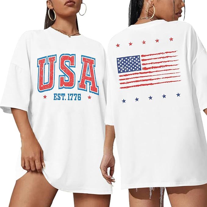 Oversized USA Shirt : Women American Flag T-Shirt Patriotic Shirts 4th of July Tees Memorial Day ... | Amazon (US)