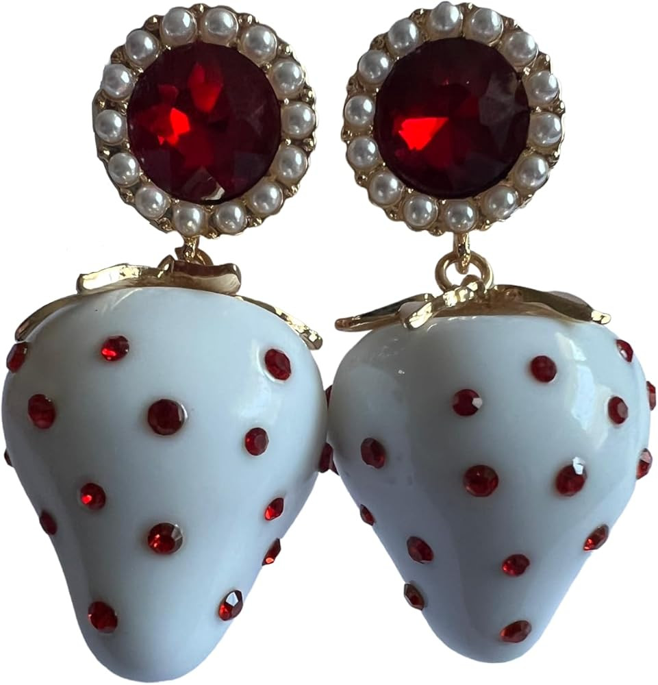 Betsey Johnson Strawberry Earrings, Pearl, Resin, Crystal, No Gemstone | Amazon (US)