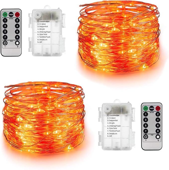 YIHONG 2 Sets Orange Fairy String Lights Battery Operated,16.4ft 50Leds Twinkle Firefly Lights wi... | Amazon (US)