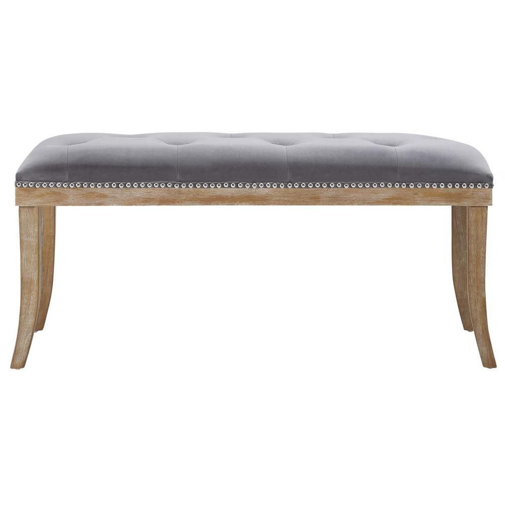 MODWAY Expression Gray Velvet Bench | The Home Depot