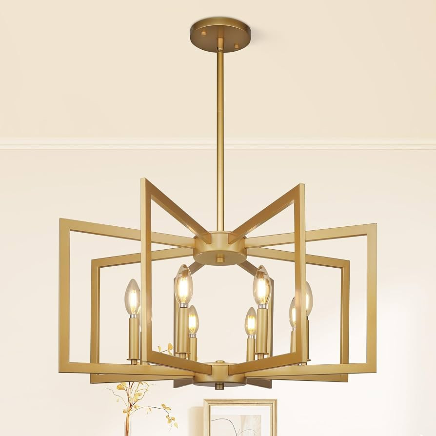 8-Light Modern Farmhouse Gold Geometric Chandelier, Large Industrial Metal Kitchen Light Fixtures... | Amazon (US)