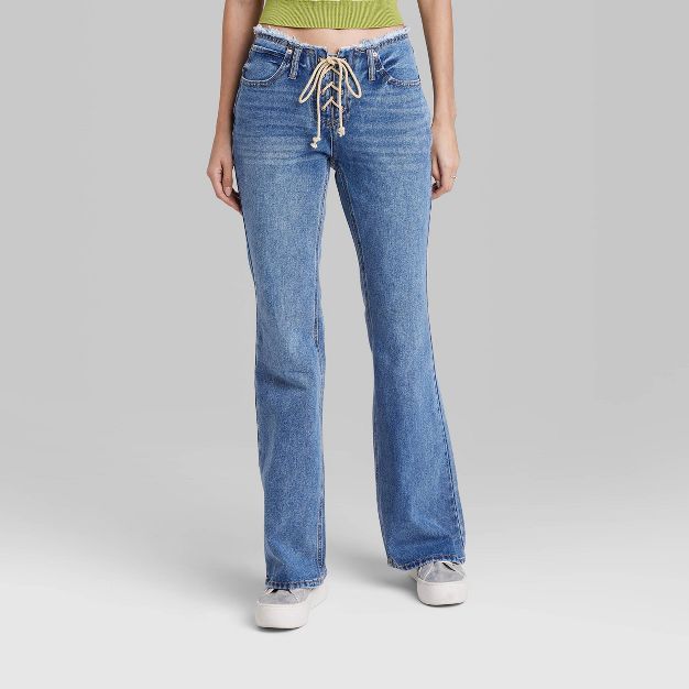 Women's Low-Rise Relaxed Lace-Up Flare Jeans - Wild Fable™ Medium Wash | Target