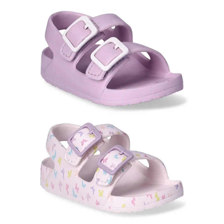 Wonder Nation Baby Girls Buckle Sandals 2-Pack | Walmart (US)
