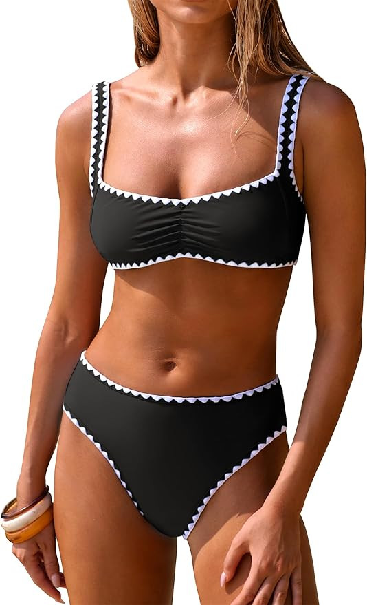 ANRABESS Womens Bikini Sets Two Piece Swimsuit Ribbed Front Ruched Mid Waisted Bathing Suit Color... | Amazon (US)