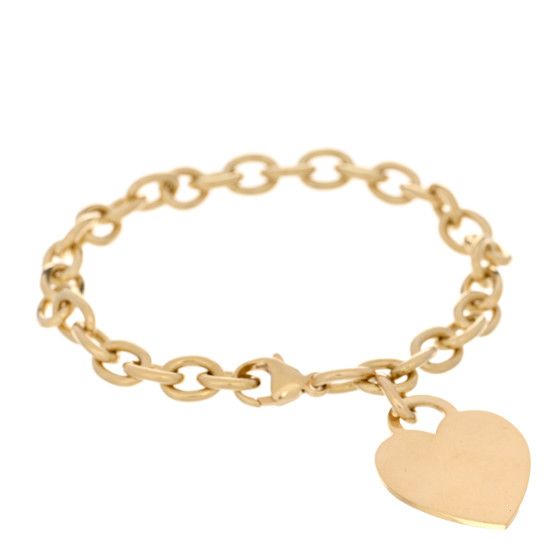 18K Yellow Gold Heart Tag Charm Bracelet | FASHIONPHILE (US)