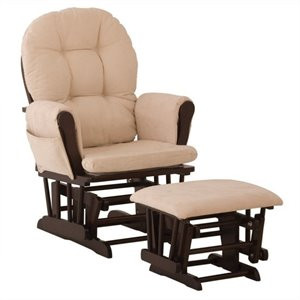 Stork Craft Hoop Glider and Ottoman in Espresso and Beige | Cymax