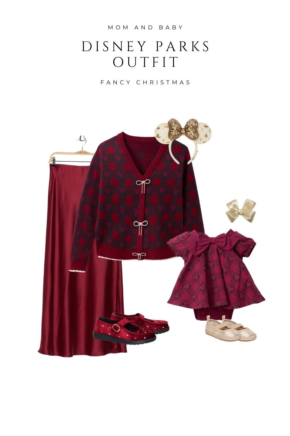Matching mom and baby Disney Parks outfits for a fancy Christmas day at the parks. The red and gold details make this cozy and festive, perfect for holiday photos, character dining, or a Mickey’s Very Merry Christmas Party look.

#LTKSeasonal #LTKFamily #LTKHoliday
