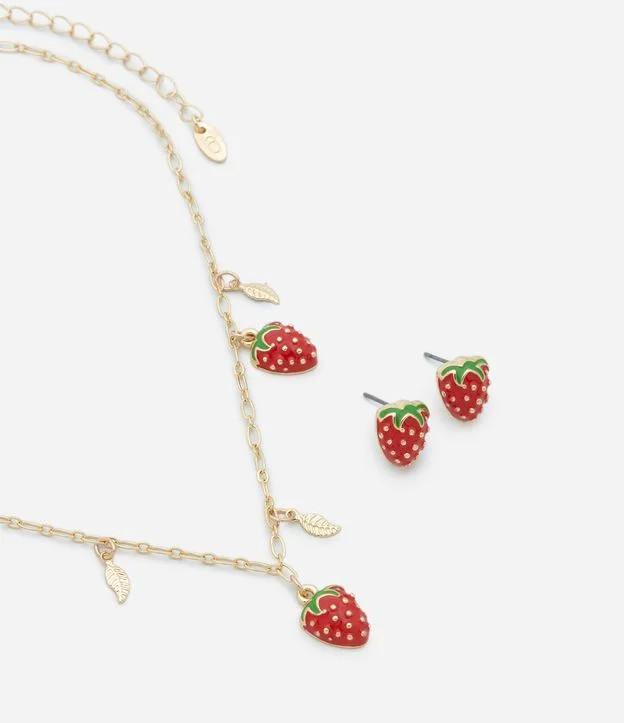 Conjunto de Colar e Brinco com Pingente de Morango Dourado - Lojas Renner | Renner (BR)