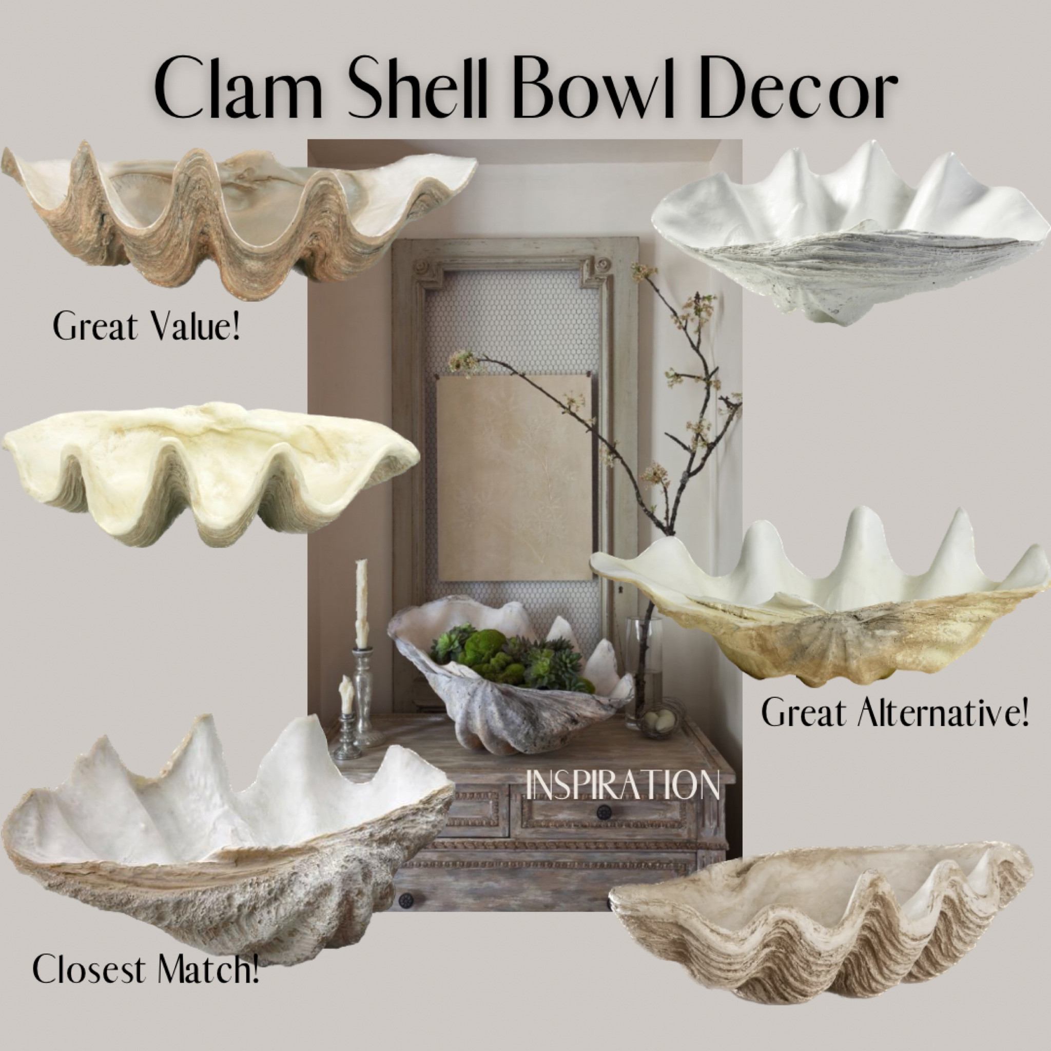 We love a Clam Shell Bowl to add a subtle coastal and organic feel! This inspiration photo from Pinterest shows amazing use of natural and organic elements in a modern design. Linked are great alternatives to recreate this! Don’t forget to add your Moss Spheres!

#LTKstyletip #LTKhome #LTKFind