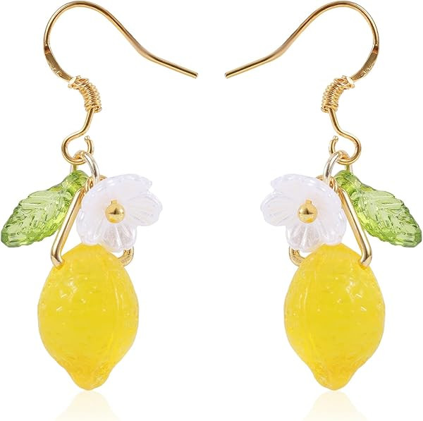 Lemon Dangle Earrings, Resin Yellow Lemon Hoop Earrings Dainty Fruit Earring Studs Jewelry Gift f... | Amazon (US)