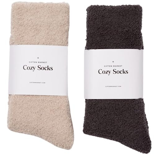 Women's Fuzzy Cloud Socks - Cozy, Comfy, and Luxuriously Soft Sleep Socks - Perfect Gifts for Warmth and Comfort (2 Pairs, Ivory/Charcoal) | Amazon (US)
