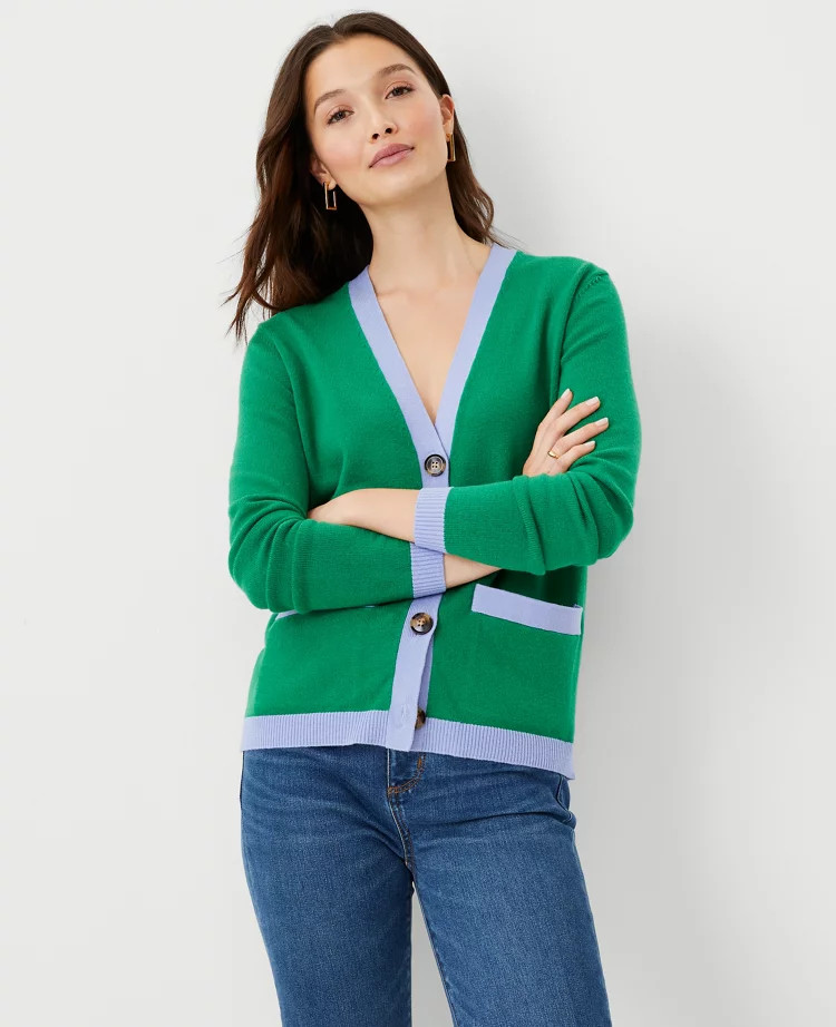 Tipped Boyfriend Cardigan | Ann Taylor (US)