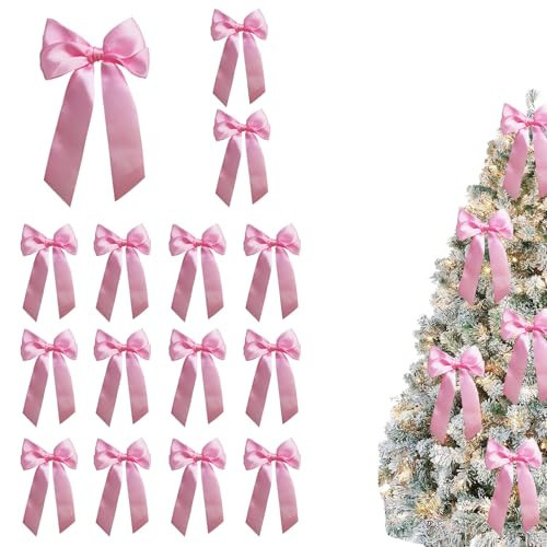 Christmas Pink Coquette Bow Pinkmas Tree Decorations 5/8 Inch Rustic Crafts Gift Bows Velvet Ribbon Wreath Bows for Christmas Tree Birthday Graduation Baby Shower Decorations ﻿ | Amazon (US)