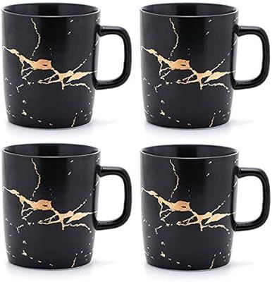 Coffeezone 12 oz Matte Ceramic Marble Tea Coffee Mugs Luxury Gold Inlay (Black, 4 Mugs Gold Marbl... | Amazon (US)