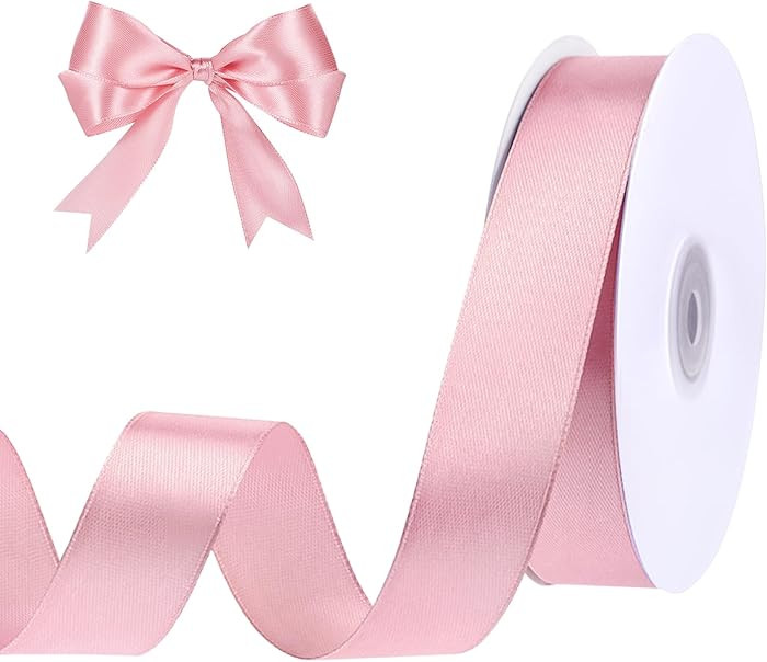 Pink Ribbon 1 Inch 50 Yards Pink Bows Satin Ribbon for Leis Hair Garland Crafts Garden Decor Baby... | Amazon (US)