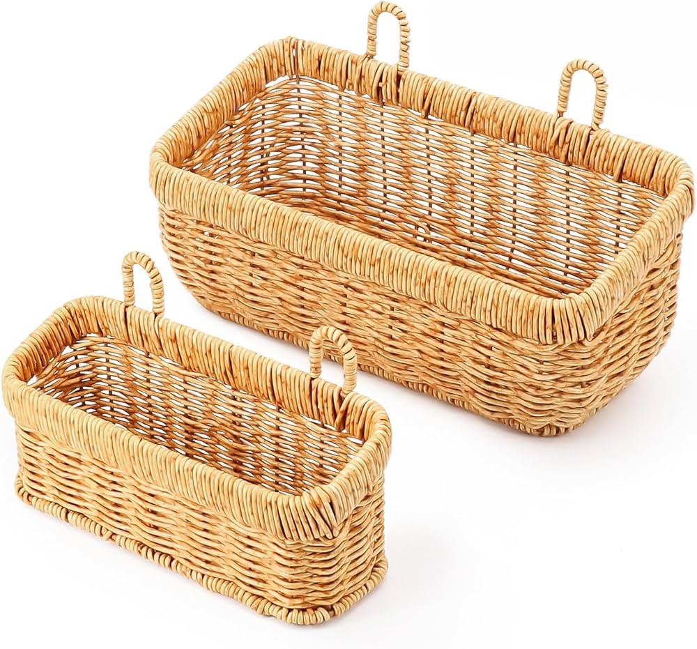 AceList Wall Hanging Basket, Boho Style Hand-Woven Hanging Storage Baskets - Set of 2, Ideal for ... | Amazon (US)