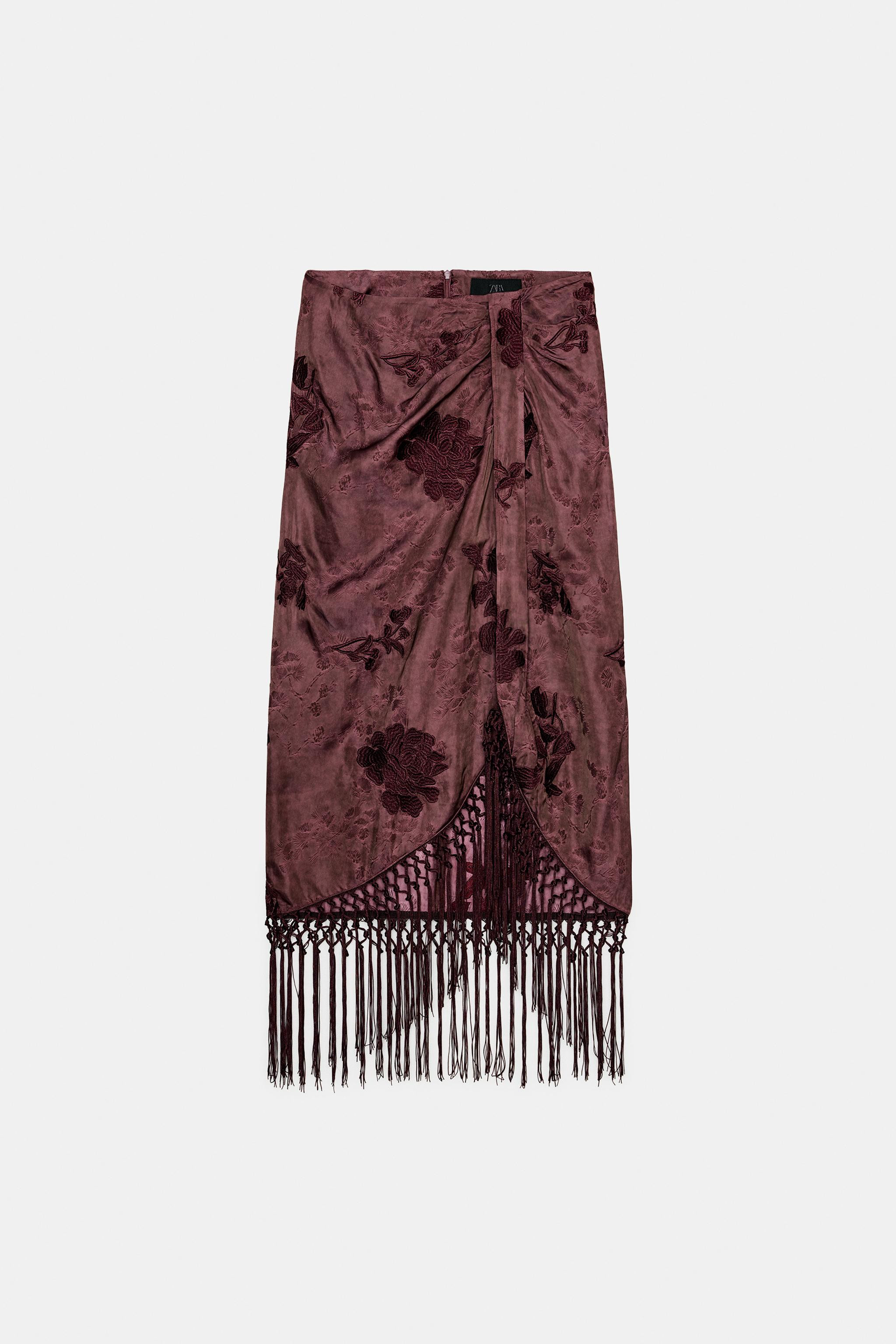 EMBROIDERED FRINGED WRAP SKIRT | Zara US