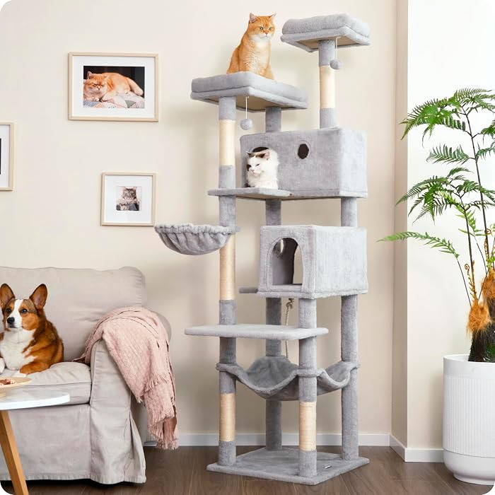 Ouritsu Cat Tree, 73.6 inch Tall Cat Climbing Tower for Large Cat Indoor with 2 Large Condos, 2 W... | Amazon (US)