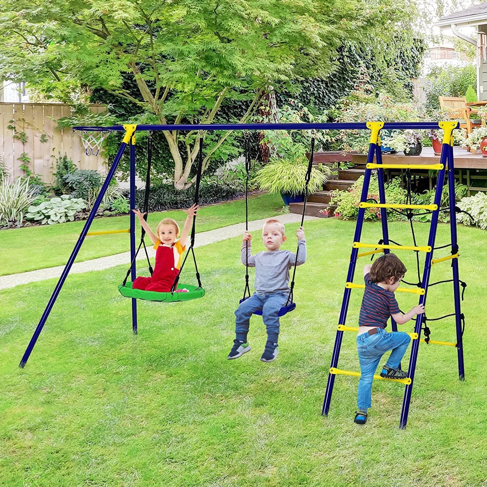 Gymax 5-In-1 Kids Swing Set for Outdoor W/ Heavy Duty Swing Frame Backyard - Walmart.com | Walmart (US)