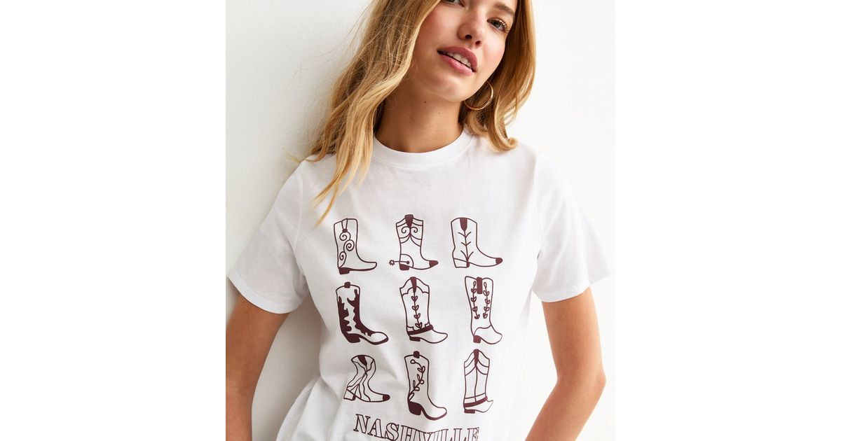 White Cowboy Boot Print T-Shirt | New Look | New Look (UK)