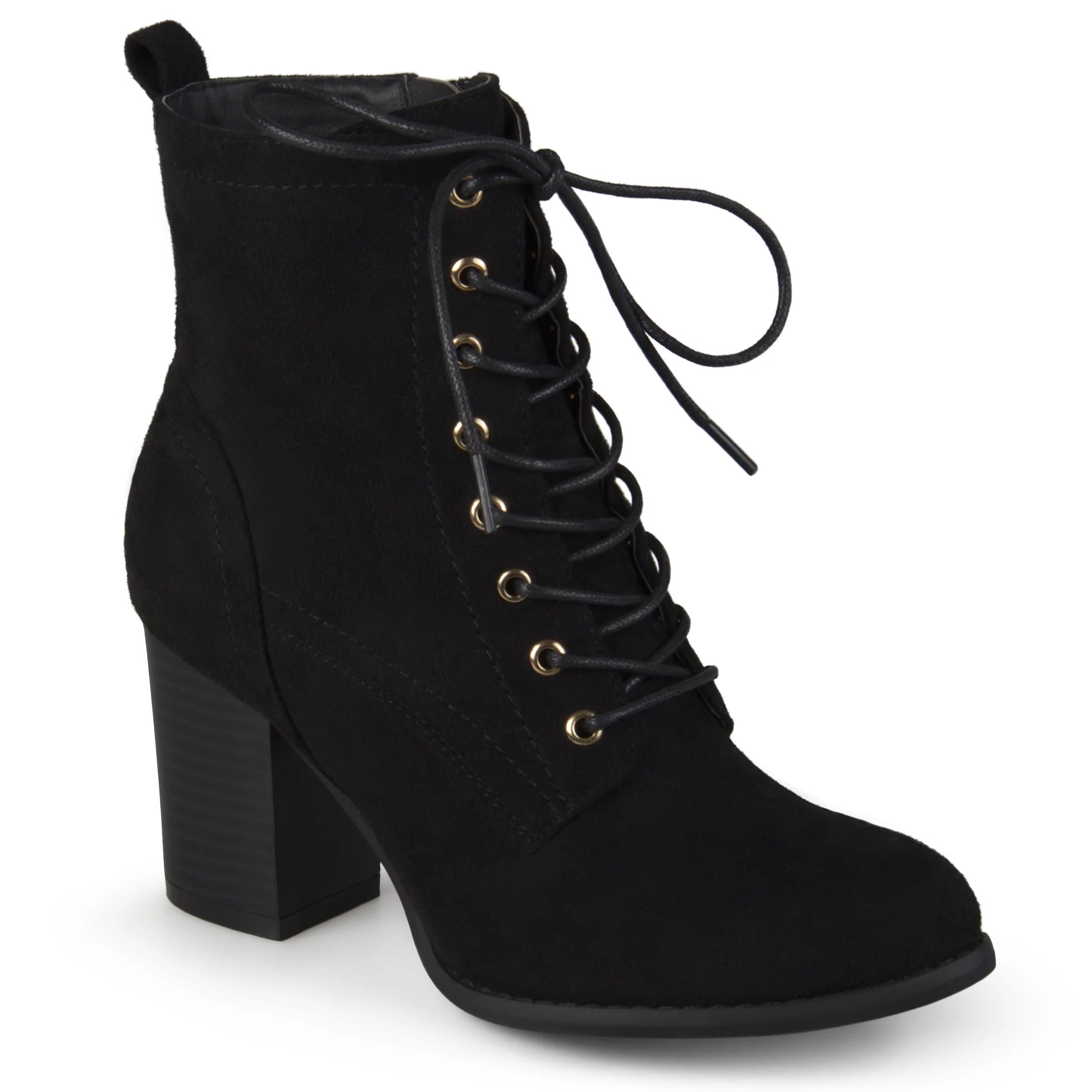 Brinley Co. Women's Lace-Up Faux Suede Booties with Stacked Heel | Walmart (US)
