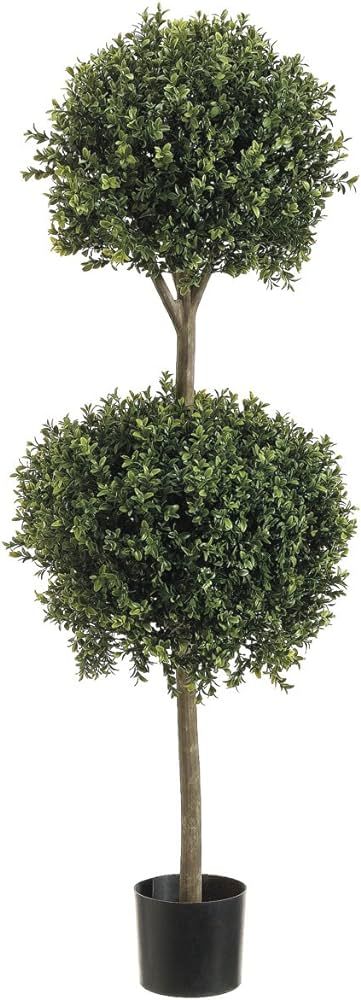 Amazon.com - 4' Double Ball-shaped Boxwood Topiary in Plastic Pot Two Tone Green - Artificial Top... | Amazon (US)