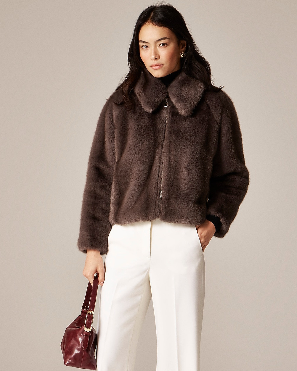 Zip-up jacket in faux fur | J. Crew US