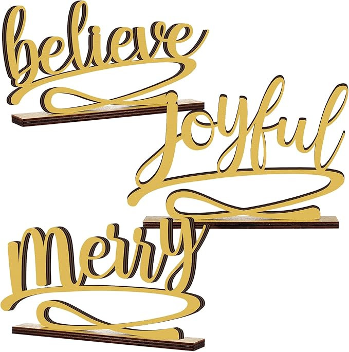 Kathfly 3 Pcs Christmas Tabletop Word Sign Believe Joyful Merry Xmas Table Decor Freestanding Chr... | Amazon (US)