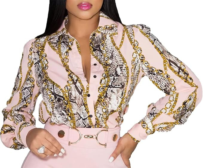 Buchona Blouses for Women Long Sleeve Floral Print Blouses & Button-Down Shirts Loose Collar Sexy... | Amazon (US)