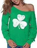 Vizor Clover Leaf Off Shoulder Sweatshirt Shamrock Sweater for St. Patrick's Day Green 2XL | Amazon (US)