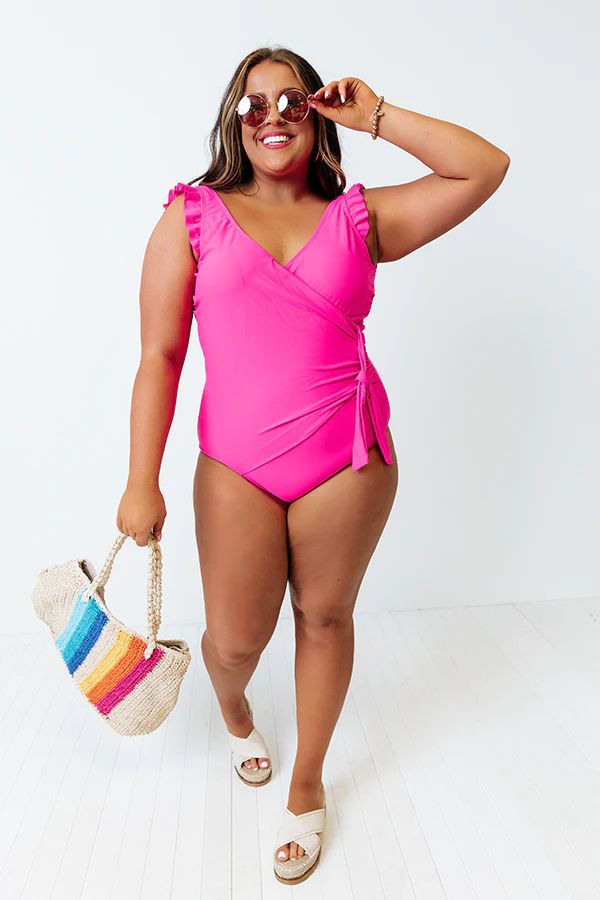 Wild Side Belted One Piece Swimsuit in Hot Pink Curves | Impressions Online Boutique