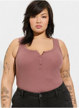Cotton Modal Rib Scoop Henley Tank | Torrid (US & Canada)