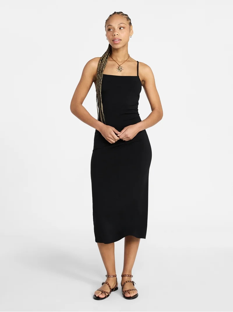 No Boundaries Sleeveless Square Neck Midi Dress, Women's & Women's Plus Sizes XXS-4X | Walmart (US)