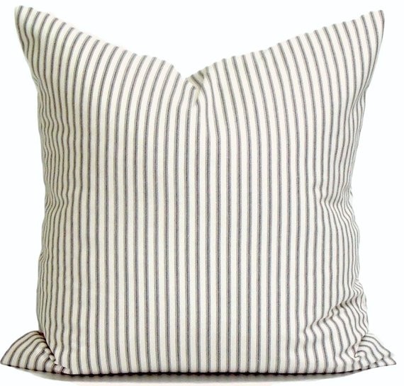 Ticking Stripe Pillow, Farmhouse Decor, Farmhouse Pillow, Ticking Pillow Cover, Charcoal Throw Pi... | Etsy (US)